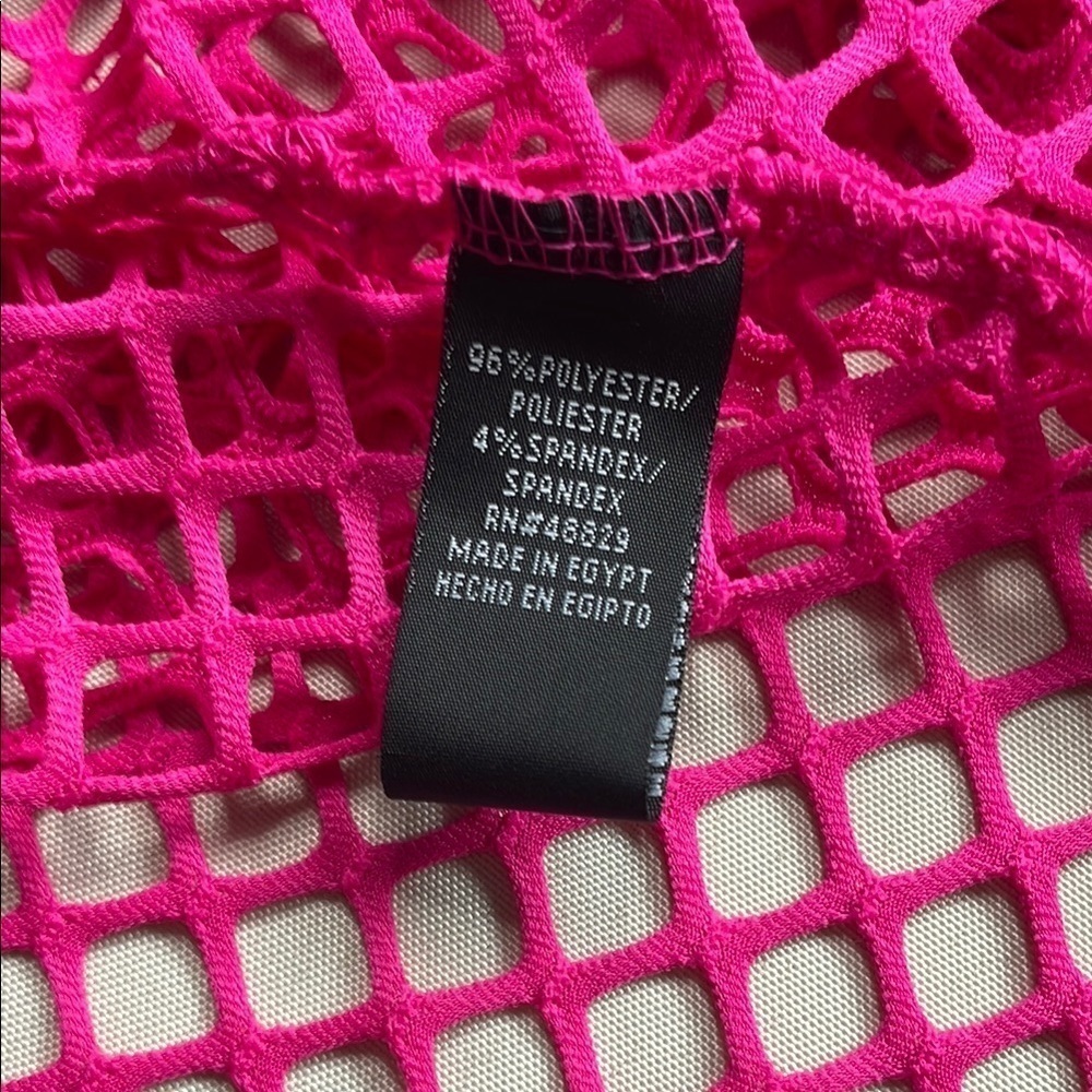 Vibrant Pink Mesh Open Front Swim Cover-Up Dress - Picture 7 of 9